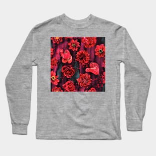 Deep Red Florals Long Sleeve T-Shirt